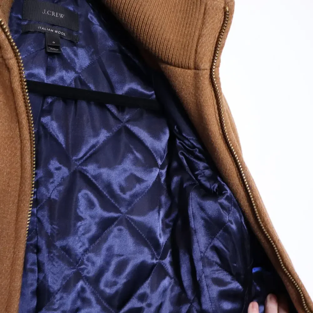 J. CREW Lodge Coat Italian Stadium Wool Jacket Heather Acorn Quilted Women's 0